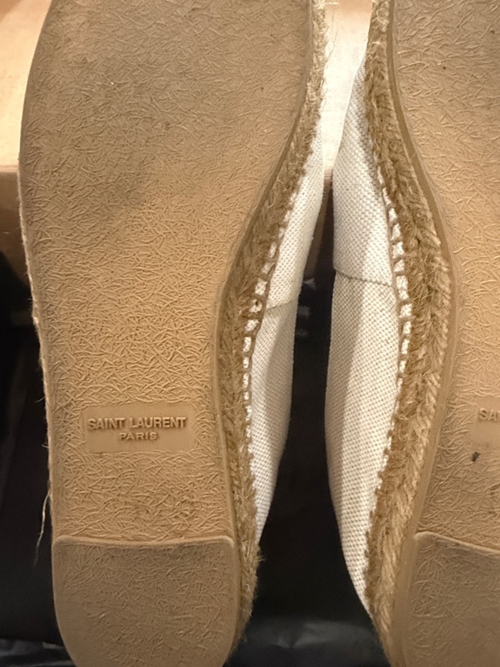 Yves Saint Laurent Cream Canvas Espadrille Flats with Black Trim - Picture 6 of 6